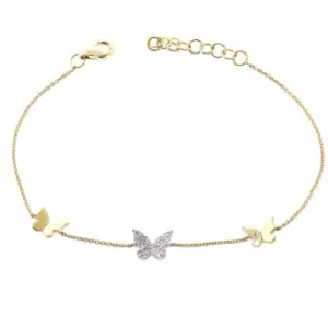 YELLOW GOLD DIAMOND BUTTERFLY CHAIN BRACELET