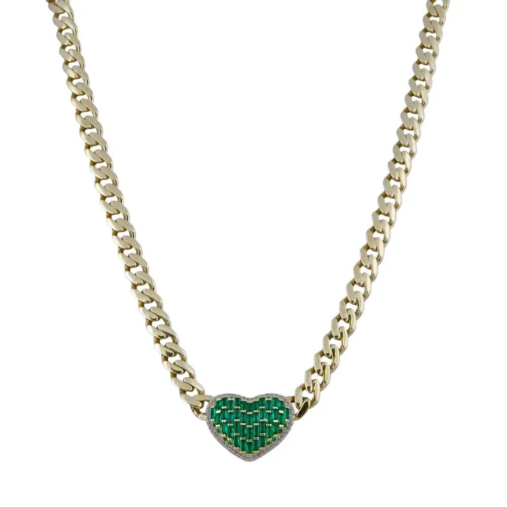 14k Yellow Gold Green Heart Necklace - Grimal Jewelry: Rolex Watches & Cuban Link Chains