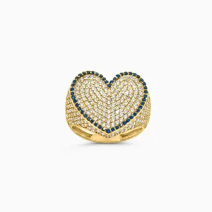 Anillo Corazón Pavé con Bordes Azules en Oro 10K Daisy Joyeria