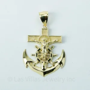 Las Villas Pendant Nautical Anchor with Jesus in 10k
